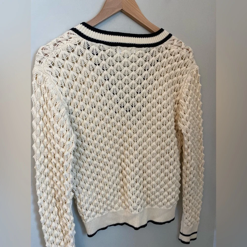Heartloom Sybil Sweater Crochet Knit V Neck Ivory Size Small Preppy Cottagecore - Picture 7 of 16